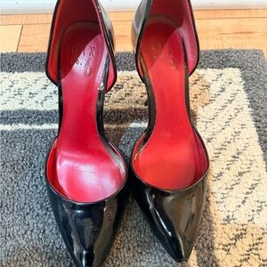 Mix No. 6 Black Patent D'Orsay Pumps with Red Insole